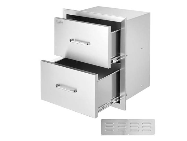 VEVOR Küchenschubladen aus Edelstahl 451 x 514 x 310 mm Grillschubladen für Außen- und Innenküchen, mit Leisen Gleitschienen, Abgerundeten Ecken, Schlankem Griff und Viel Stauraum für Ihr Geschirr