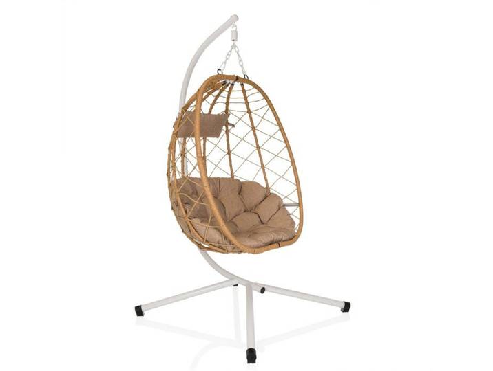 Fauteuil suspendu - hjh LIVING - COCOVA - Blanc/Beige - Tissu rotin PE fer