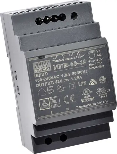 MEAN WELL HDR-60-48 Hutschienen-Netzteil (DIN-Rail) 48 V/DC 1.25A 60W Anzahl Ausgänge:1 x Inhalt 1St.