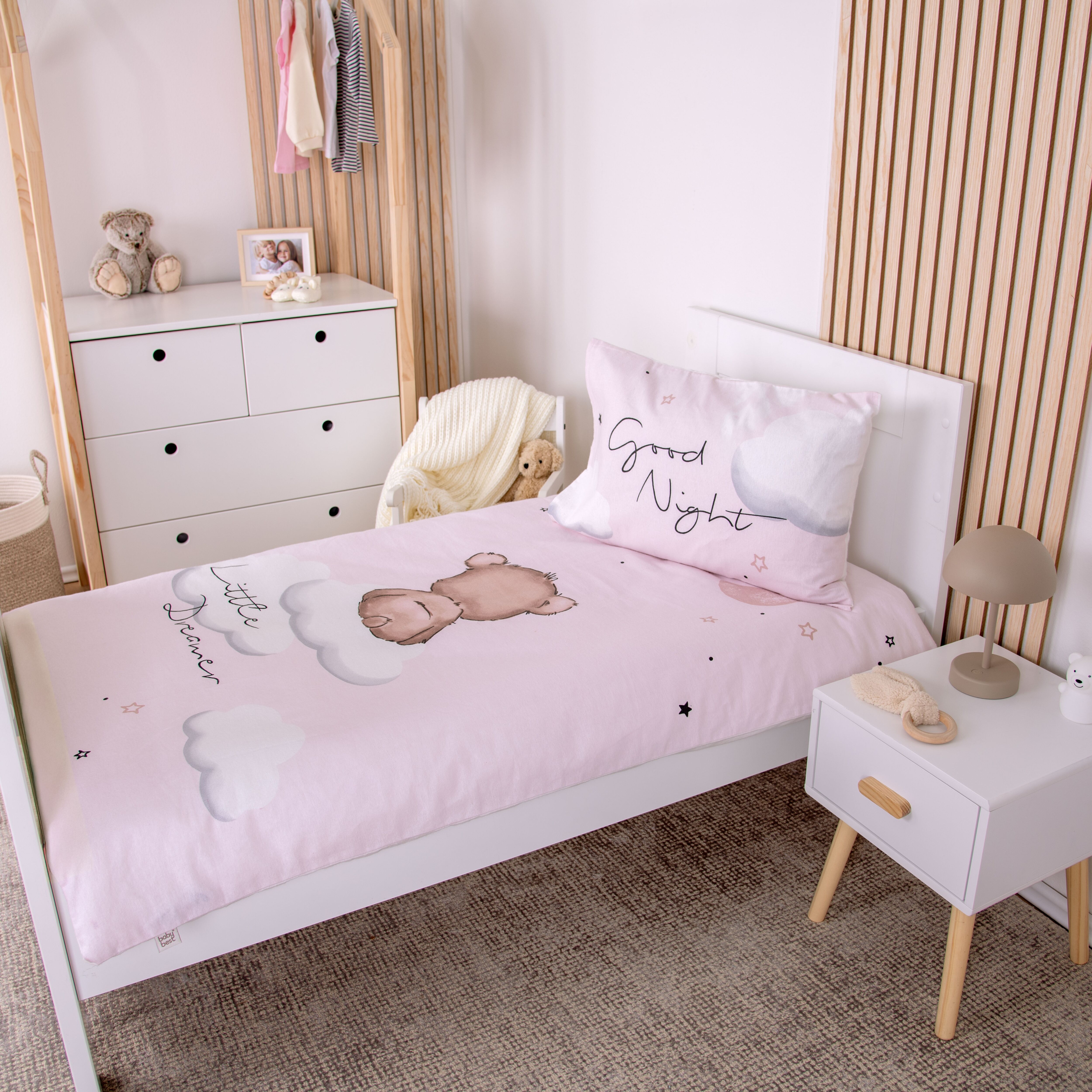 Babybettwäsche BABY BEST "babybest Little Dreamer", rosa (bunt), B/L: 100cm x 135cm, 1 Stk., 1 Stk., Renforcé, B/L: 40cm x 60cm, 2 Stk., Renforcé, Obermaterial: 100% Baumwolle, Bettwäsche, Babybettwäsche, Wendebettwäsche bunt B/L: 100cm x 135cm, 1 Stk., 1