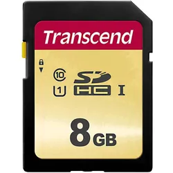 Transcend SDHC 500S 8GB Class 10 UHS-I U1 (8 GB, SDHC, U1, UHS-I), Speicherkarte, Schwarz