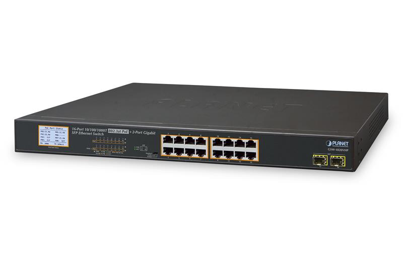 PLANET GSD-1002VHP, Unmanaged, Gigabit Ethernet (10/100/1000), Vollduplex, Power over Ethernet (PoE), Rack-Einbau, 1U