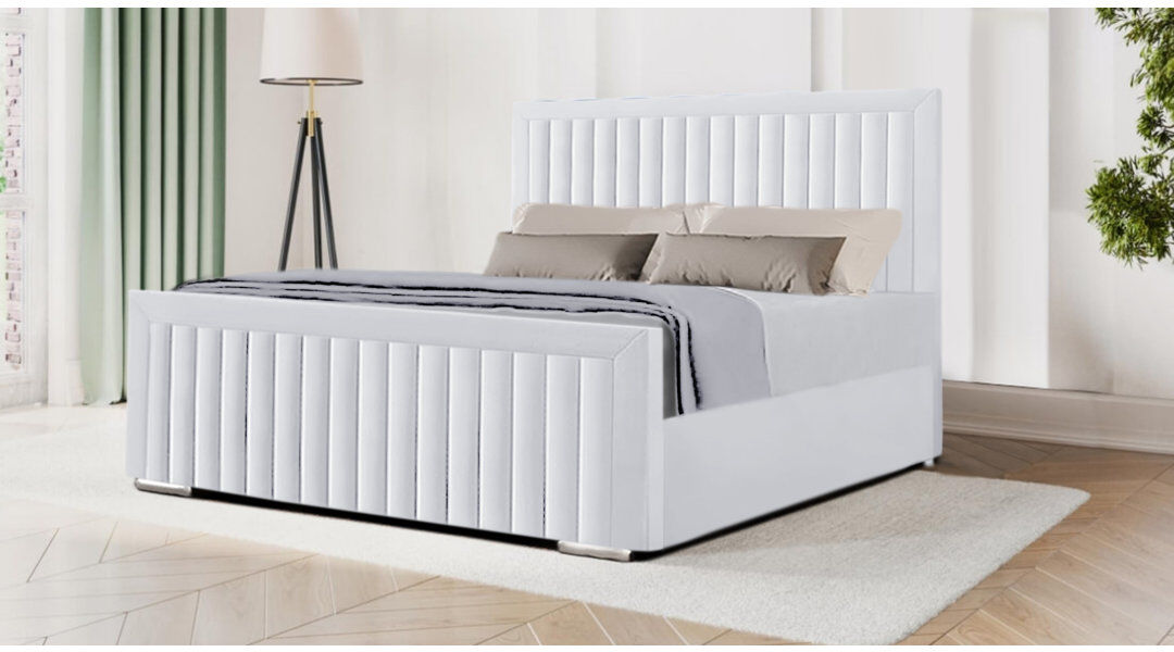 Ebern Designs Miyon Upholstered Velvet Bed White Double (4'6)