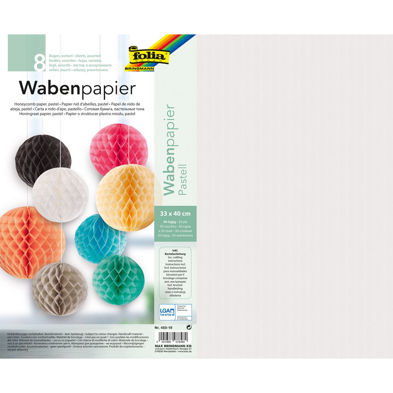 folia Wabenpapier Pastell farbsortiert 500 St.