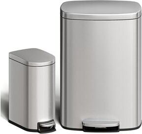 YUN 13 Gal + 2.6 Gal Step Trash Can Set, Stainless Steel Bin with Soft-Close Lids & Removable Plastic Buckets