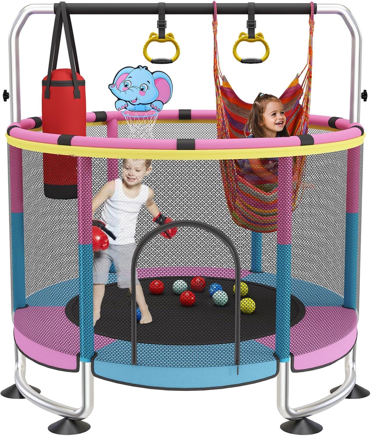 Kindertrampolin, 152 cm Durchmesser, mit Sicherheitsnetz und Basketballkorb, für den Innen- und Außenbereich