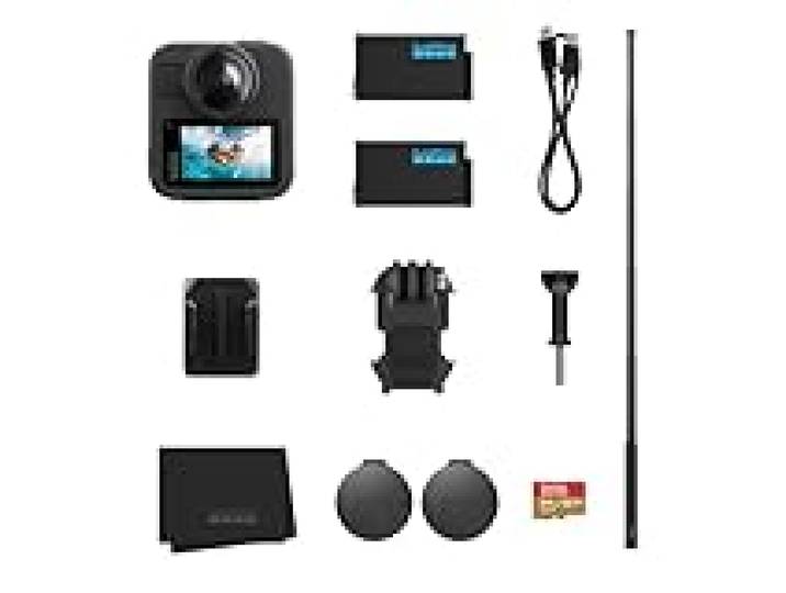 Pack GoPro MAX2 + Accessoires : Perche d'extension de 1,2 m, 2 Batteries Enduro de 1 960 mAh et Carte microSD SanDisk de 64 Go