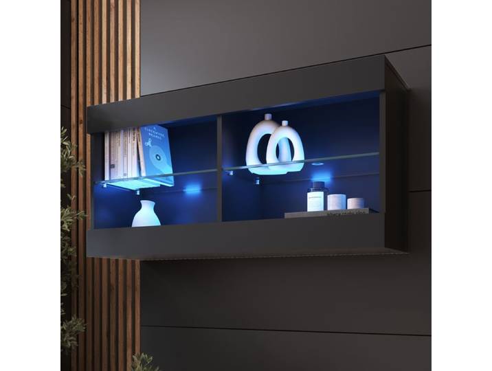 Komodee Vitrine Suspendue Horizontal Tivoli - Noir Noir - 100 x 50 x 29 cm - LED Bleues