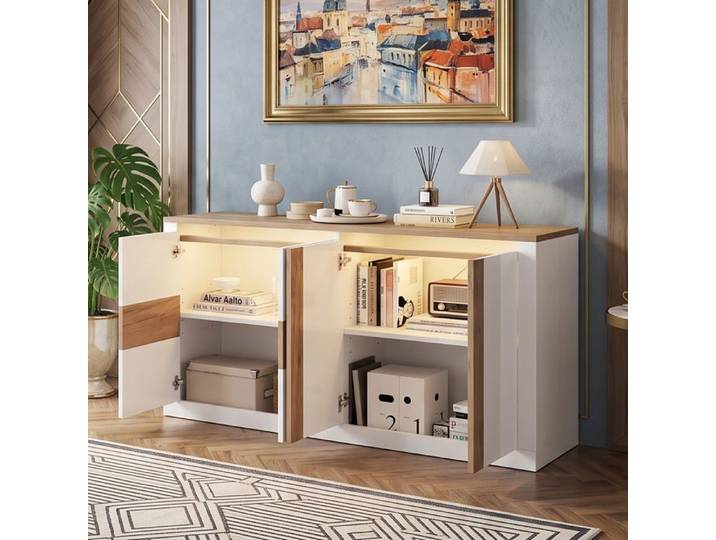Buffet Enfilade 140x35x70cm Grand Rangement LED RGB Connectée Design Soigné en MDF