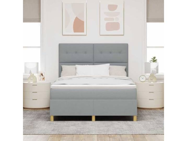 KTHLBRH Boxspringbett hellgrau 140 x 200 cm Stoff Verstellbares Kopfteil, ergonomisches Design, mittlere Kompaktheit, moderner Stil