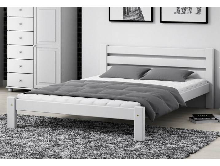Home Collective Holzbett Einzelbett Massivholz Bett mit Massive Bettbeine & Lattenrost, 210x132x72 cm, Weiß