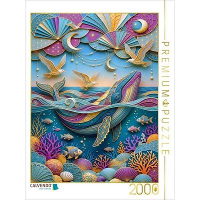 CALVENDO Puzzle Wal und Möwen - farbenfrohe Collage | 2000 Teile Lege-Größe 90x67cm Foto-Puzzle für glückliche Stunden