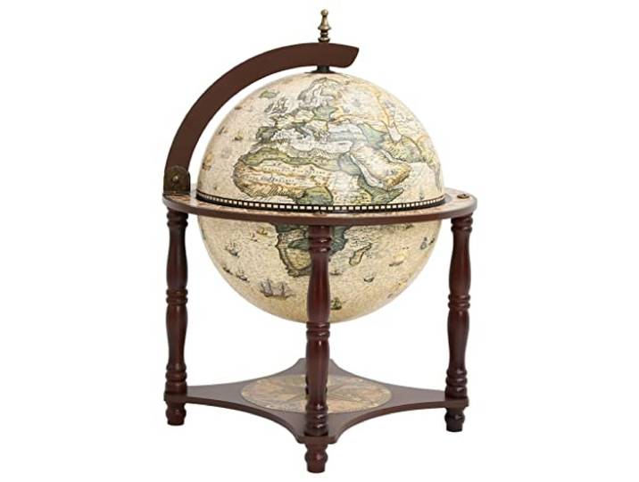 vidaXL Globusbar Minibar Weltkugel Hausbar Cocktailbar Dekobar Tischbar Weinregal Weinständer Flaschenregal Braun Massivholz Eukalyptus