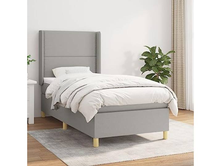 YNGBHFNOP Strapazierfähiger Stoff Mit verstellbarem Kopfteil Boxspringbett mit Matratze Hellgrau 100x200 cm Stoff Polsterbett mit Taschenfederkernmatratze und verstellbarem Kopfteil