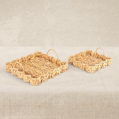 Household Essentials Handwoven Tray with Scalloped Edge and Handles