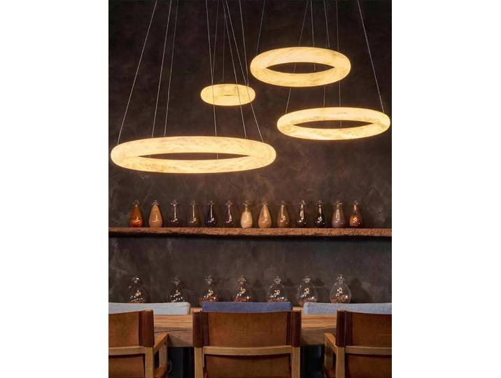 Lustre de plafond LED dimmable en marbre naturel tendance 2026, suspension luminaire pour salon