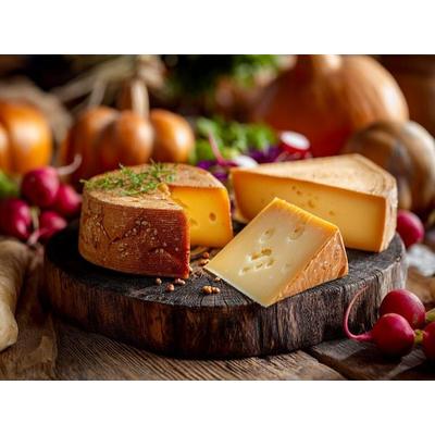 CALVENDO Puzzle Gouda Käse auf rustikalem Holzbrett mit Gemüse | 1000 Teile Lege-Größe 64x48cm Foto-Puzzle für glückliche Stunden