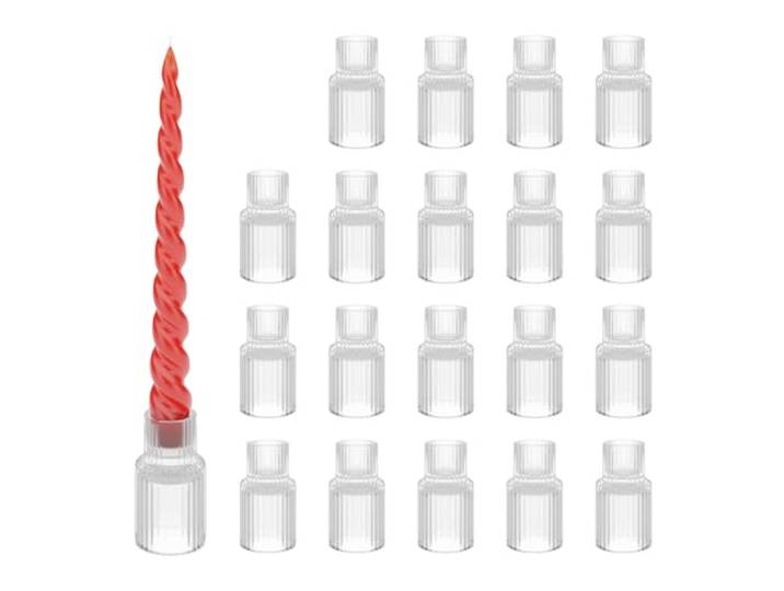 Relaxdays Chandelier strié\, lot décoratif et Pratique de 20 Porte-Bougies\, en Verre\, H x D : 7 x 4 cm\, Transparent
