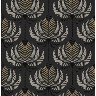 A-Street Prints Ferrenby Black Floral Fan Wallpaper