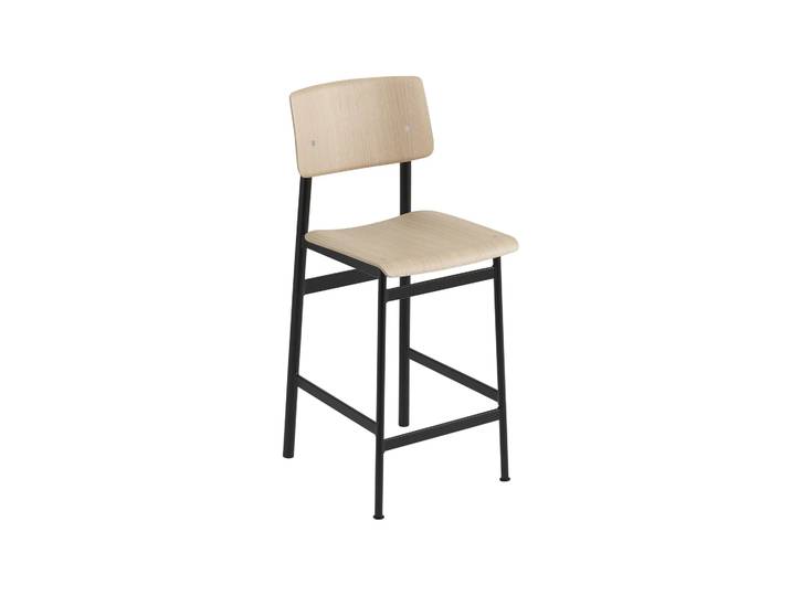 Muuto Loft Barstuhl Oak, niedrig, Schwarzes Stahlgestell