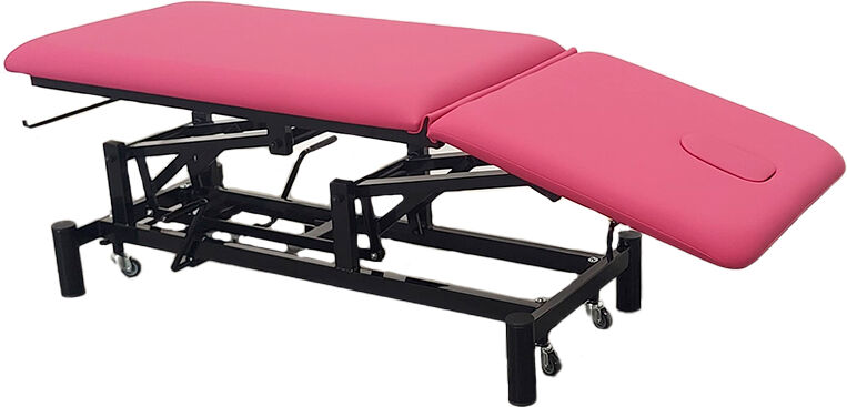 Marquesa hidráulica de dois corpos Kinefis Quality (cor fucsia): Com rodas escamoteables, respaldo reclinable por pistão de gás, estrutura negra de grande estabilidade - EXPOSIÇÃO