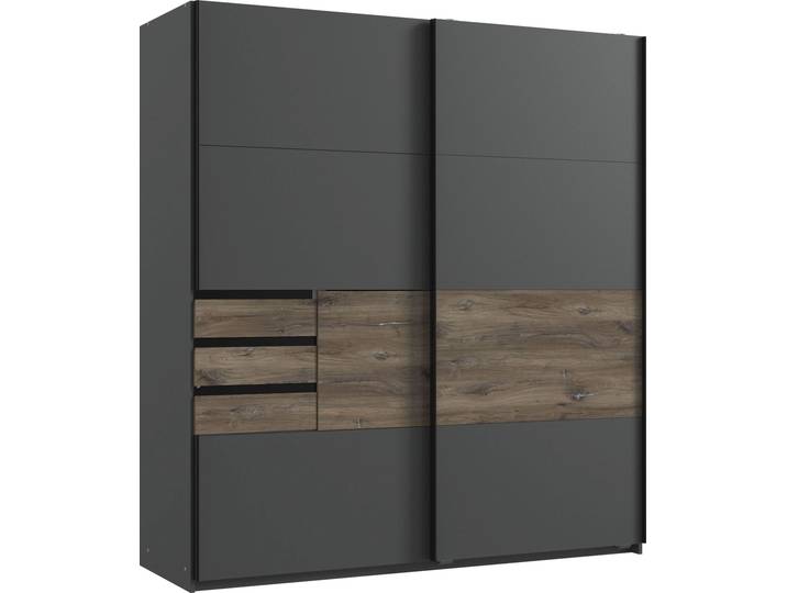 Schwebetürenschrank WIMEX Bamberg , grau (graphit, flagstaffeiche), B:180cm H:198cm T:65cm, Holzwerkstoff, Schränke, Schwebetürenschrank, inklusive 5 Regalböden und 1 Kleiderstange