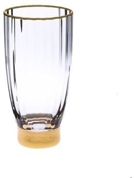 Classic Touch Set of 6 Straight Textured Water Tumblers with Gold Base and Rim