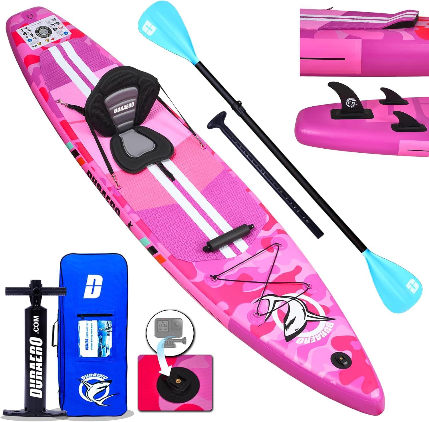 Stand Up Paddle Board Stand Up Paddling Board, aufblasbar inklusive Kajaksitz, Nockenhalter, integriertes Kickpad, 3 Flossen, verstellbares Doppelpadd