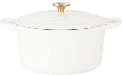 Crockpot 5 Quart Round Enameled Cast Iron Dutch Oven with Lid in Linen