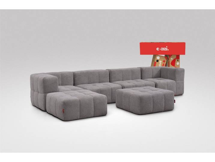 6-tlg. Modulsofa Grau – 2 Eckteile, 2 Mittelteile, 2 Hocker