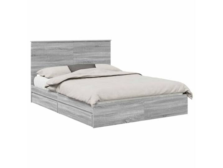 PUGYNBK Bett mit Schubladen, Grau, Sonoma, 150 x 200 cm Technisches Holz, minimalistisches Design, einfache Montage, einfache Wartung