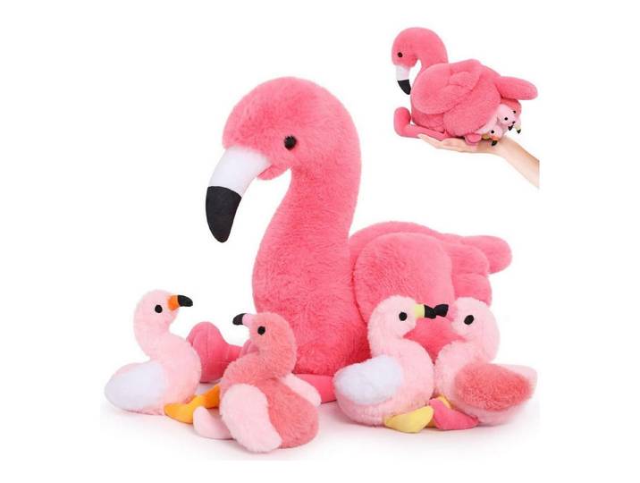 LuxusKollektion Kuscheltier Plüschtier 45cm sitzend 4 Babys Bauch Geschenk Flamingo rosa (1-St)