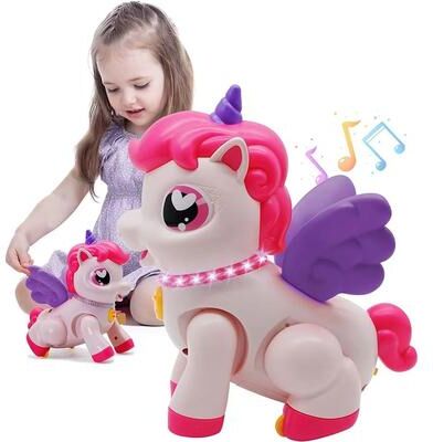 Inspired Finds Magical Light Music Unicorn Pegasus Plush Toy For Kids pink