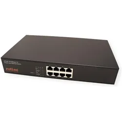 Roline PoE Fast Ethernet Switch, 8 Port (8x PoE), 48,30cm (19") Einbau (8 Ports), Netzwerk Switch, Schwarz