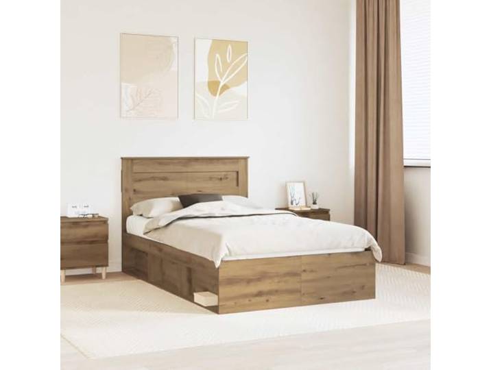Massivholz Kopfteil Modernes minimalistisches Design 120x190 cm Braun Bettrahmen mit Kopfteil Kunsthandwerk Eiche 120x190 cm Massivholz Kiefer Stabiler Lattenrost Stabil Bettgestell Doppelbett