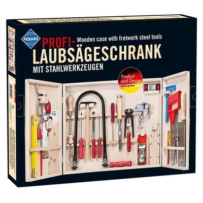 PEBARO 419 - Profi Laubsägenschrank mit Stahlwerkzeugen, 33-teilig, (90x38,5cm ausgeklappt)
