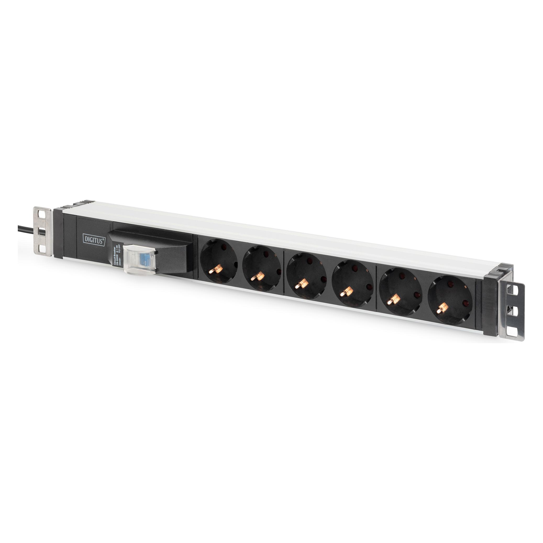 Digitus Aluminium Steckdosenleiste, 6-fach mit Leitungsschutzschalter (6x, CEE 7/3, 1.80 m) (DN-95417)