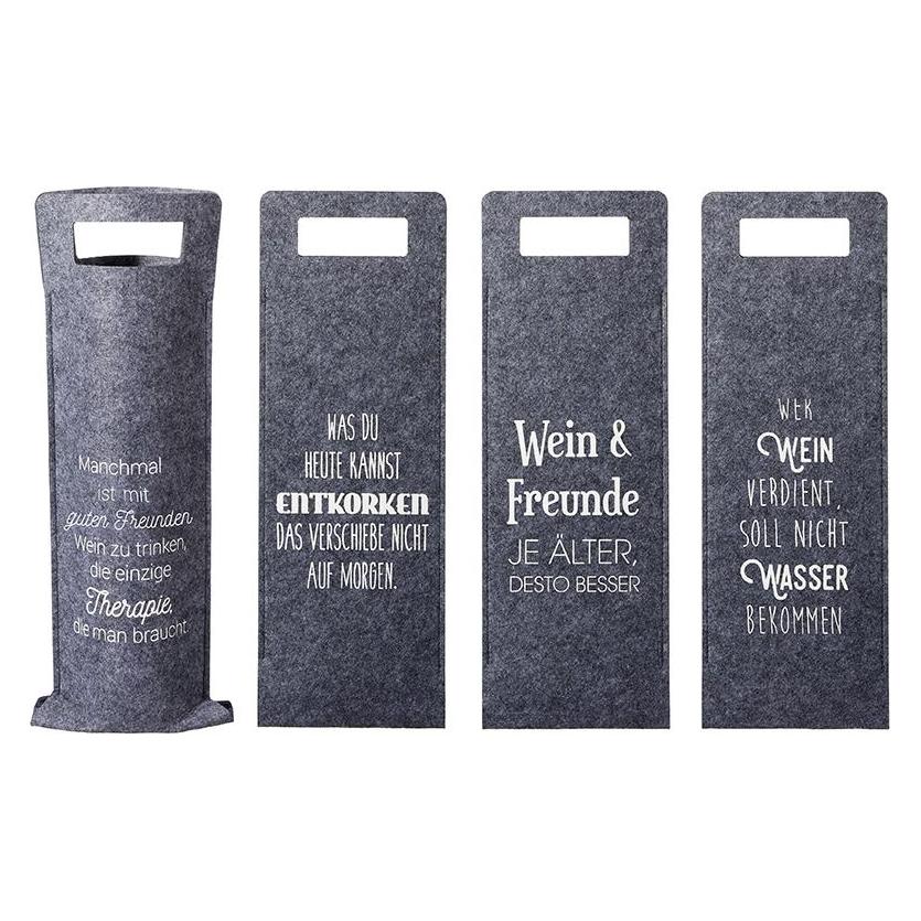 G. Wurm Flaschentasche Wein mit Spruch Filz 41x14,5cm grau (31075855)