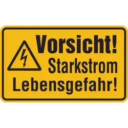Warnschild, Vorsicht! Starkstrom Lebensgefahr!, 120 x 200 mm - 200x120 mm Folie selbstklebend