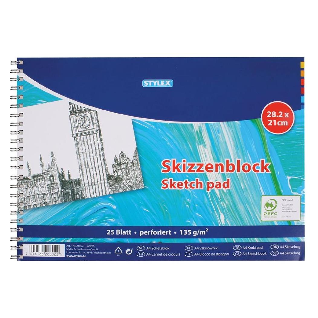 Stylex Skizzenblock A4 25Blätt./140gr. (A4, Blanko) (28692)