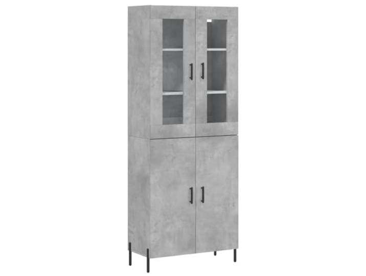 GHVBNMF Highboard Betongrau 69,5x34x180 cm Holzwerkstoff Schrank Elegantes Highboard in Beton-Optik für Wohnzimmer und Flur, zweiteiliger Schrank mit Glastüren und stabilen Metallfüßen.