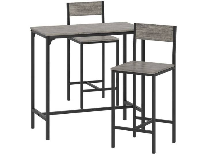 LIA Ensemble table de bar avec tabourets table à manger debout avec 2 chaises de bar repose-pieds et dossiers gris