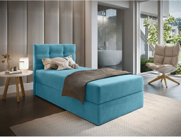 Gepolstertes Boxspringbett GLORIEN VELVET 80x200 cm blau Matratze: Bonell-Federkernmatratze