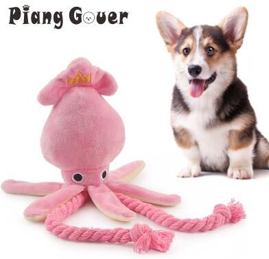 Happy Pet Pantry Squid Squeaky Rope Plush Dog Toy For Small Dogs And Puppies Squid Squeaky Rope Plush Dog Toy For Small Dogs And Puppies