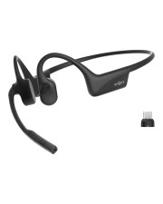 AfterShokz SHOKZ OpenComm2 UC 2025 Upgrade Headset offenes Ohr hinter dem Nacken angebracht Bluetooth kabellos USB-C über Bluetooth-Adapter Schwarz Zoom-zertifiziert (C120-AC-BK-EU-000)