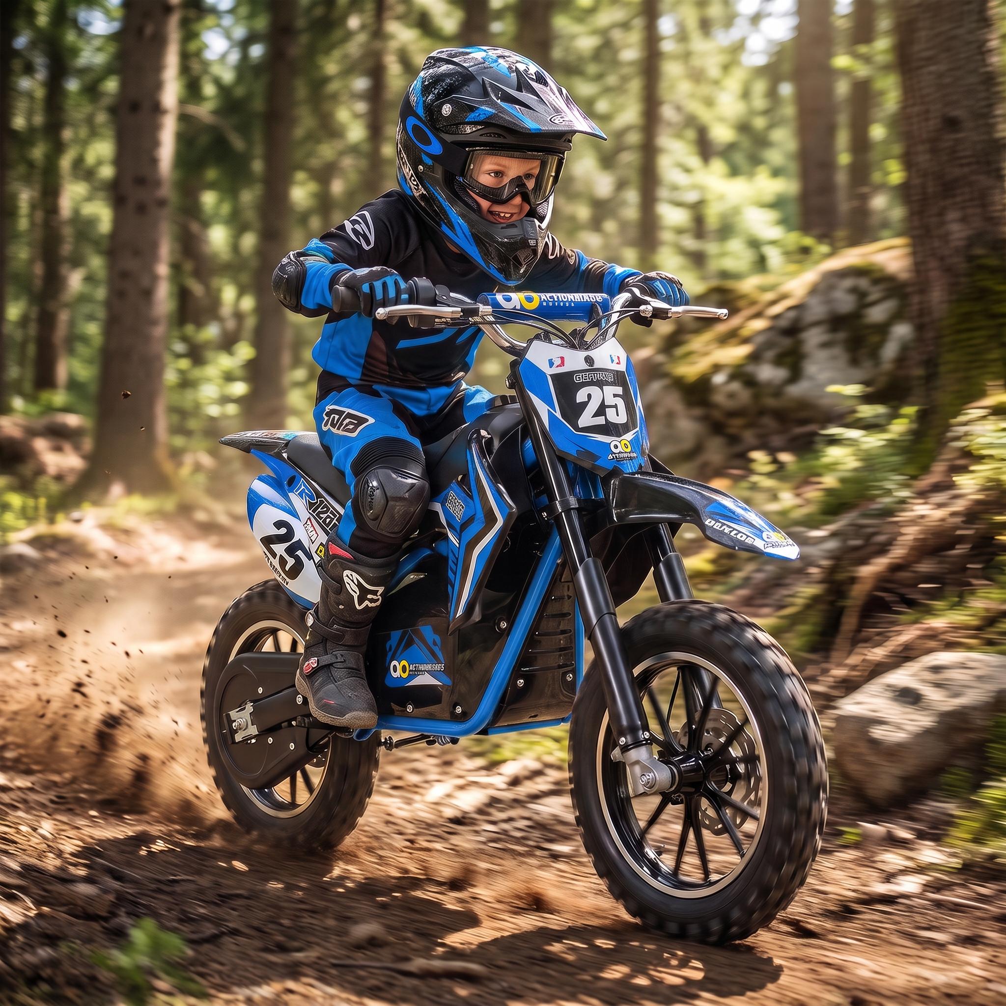 Actionbikes Motors Kinder Mini Enduro Elektro Crossbike | 500 Watt - Bis 24 km/h - Motocross - Pocketbike - Crossbike - Dirt Bike - Ab 8 Jahren (Blau)