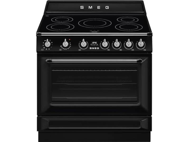 SMEG Victoria, TR90IMBL esthetische keuken, vintage, multifunctionele oven, soft-close, inductiekookplaat, 90 x 60 cm, zwart, klasse A