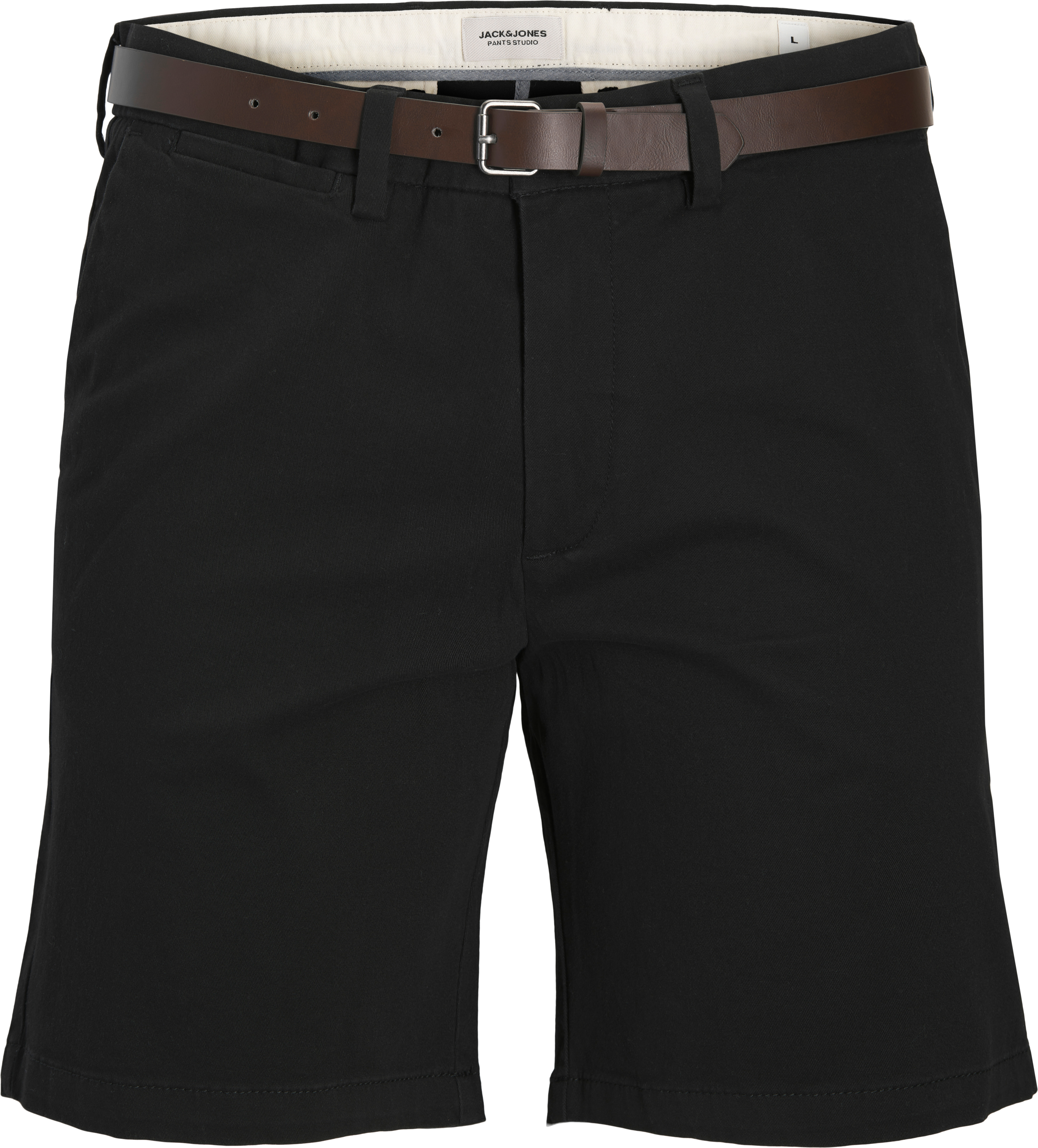Chinoshorts JACK & JONES "JPSTADAM BELTED CHINO SHORTS SRT", Herren, Gr. S, N-Gr, schwarz, Web, Obermaterial: 98% Baumwolle, 2% Elasthan, unifarben, regular fit, Hosen Chinoshorts schwarz S, N-Gr