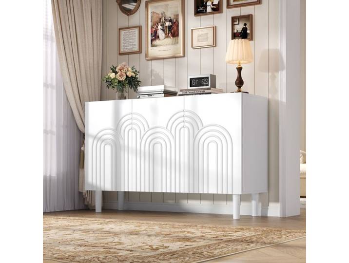 LPOSPI Buffet 3 portes avec étagères réglables meuble rangement MDF salon/salle à manger blanc 120x38 5x79 cm