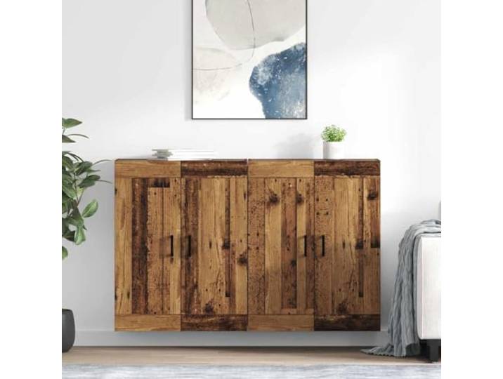 Jkghdrt Wandmontierter Schrank 2er Set Altholz 69.5 x 34 x 90 cm 2 Stueck, Holzwerkstoff, Wandbefestigung, Tueren mit Griffen, Regale innen